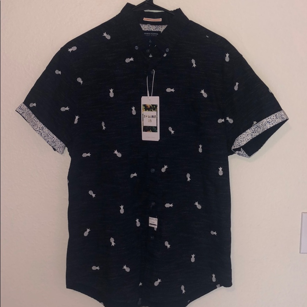 Pineapple Denim and Flower Short Sleeved Shirt